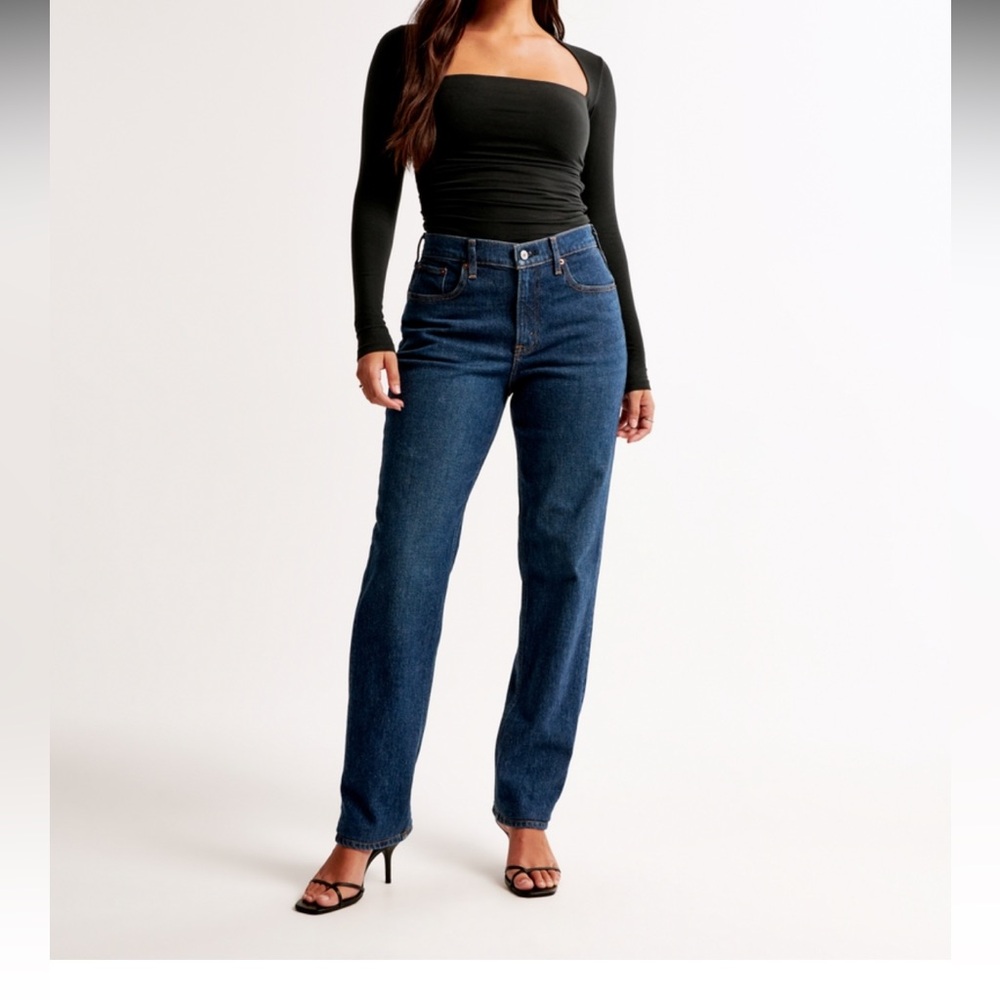abercrombie Curve Love Mid Rise Straight Jeans